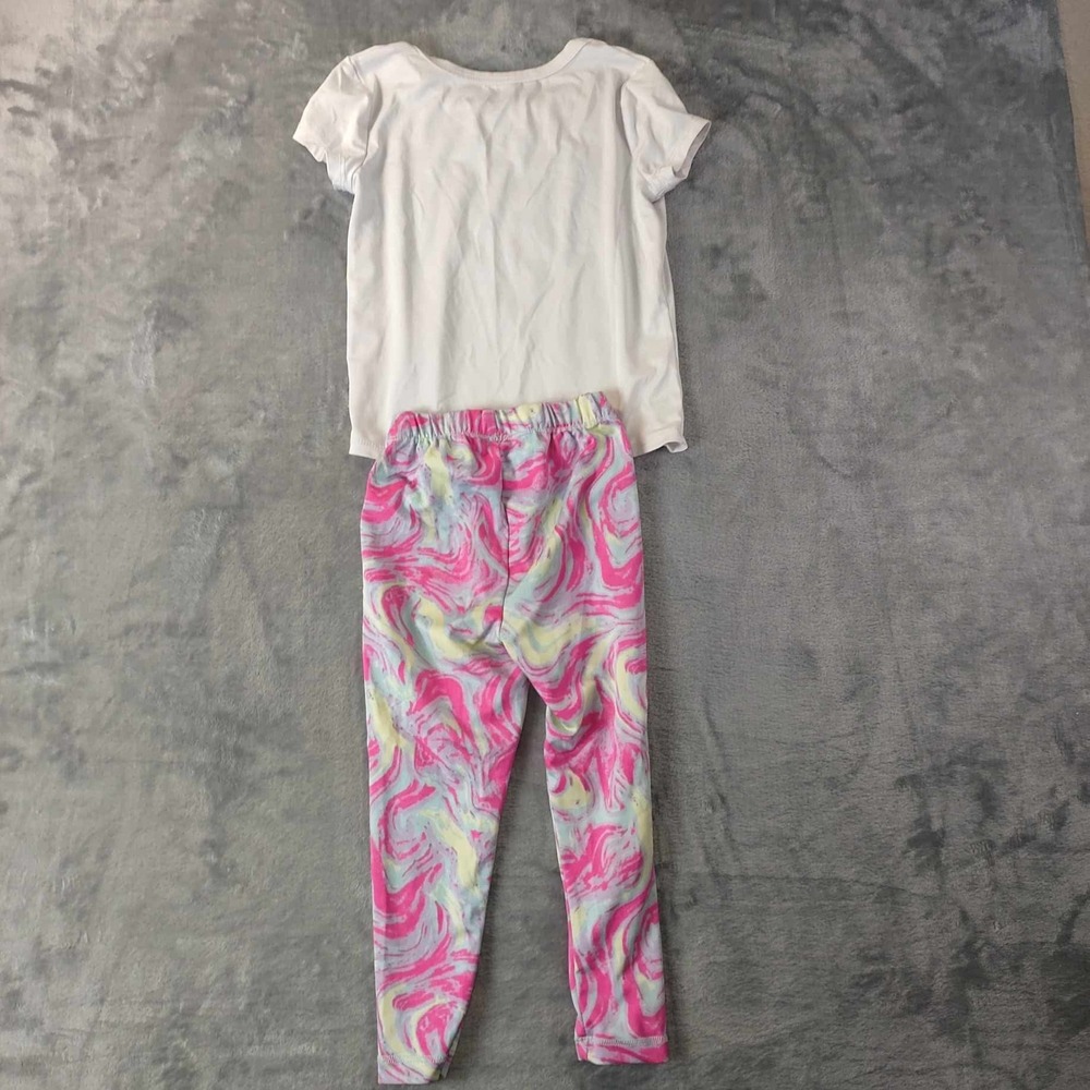 Champion Girls Pajama Set 3T‎ White Pink Yellow Short Sleeve Top Jogger Pants